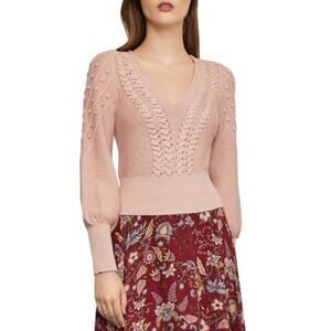 BCBGMAXAZRIA Women's Bishop Sleeve Cable Sweater Size XXS